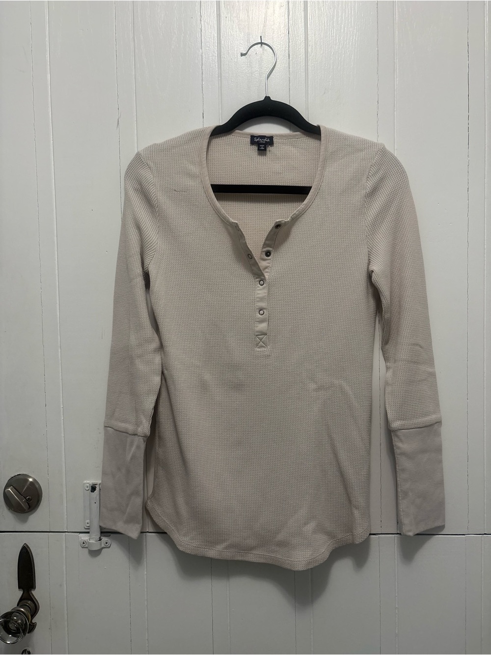 Splendid Cream Waffle-Knit Henley Long Sleeve Top